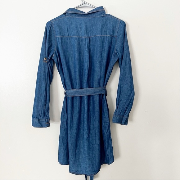 NWT Davi & Dani Denim Embroidered Shirt Dress Cotton Chambray Bird Pockets Small - Picture 12 of 15